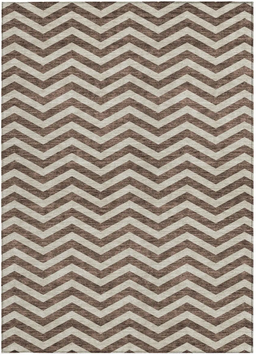 Brown And Beige Chevron Washable Indoor Outdoor Area Rug Photo 8