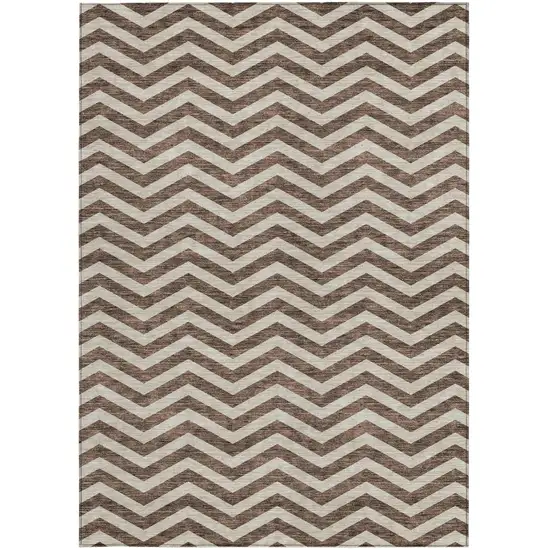 Brown And Beige Chevron Washable Indoor Outdoor Area Rug Photo 8