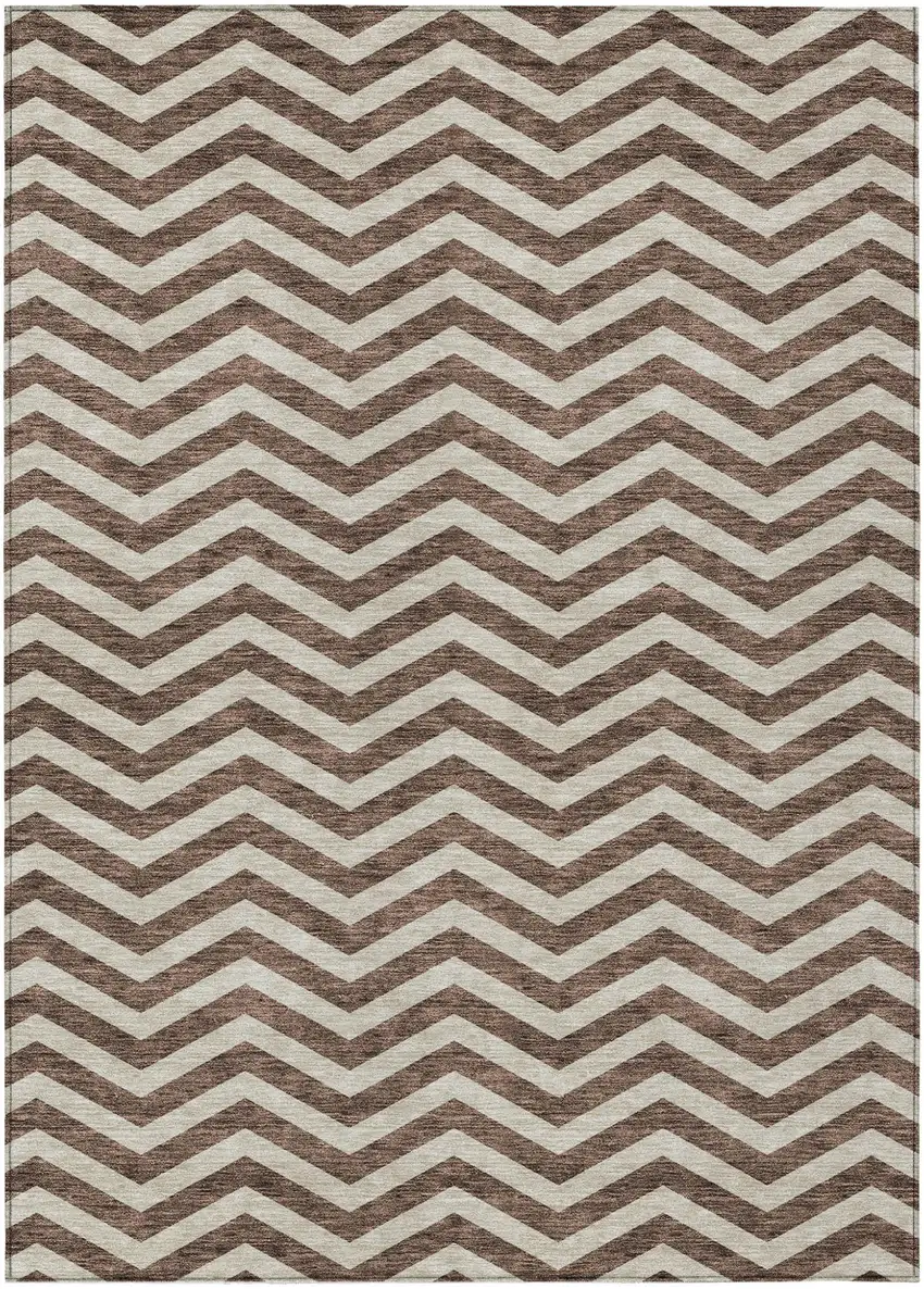 Brown And Beige Chevron Washable Indoor Outdoor Area Rug Photo 2