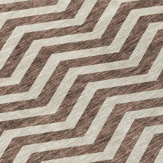 Brown And Beige Chevron Washable Indoor Outdoor Area Rug Photo 7