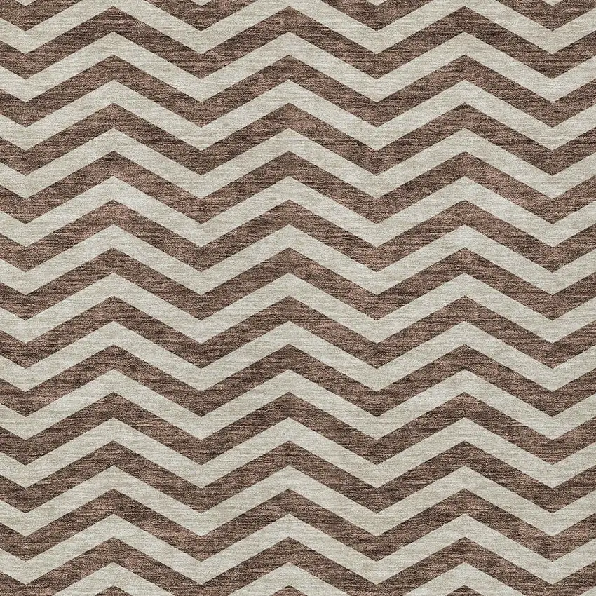 Brown And Beige Chevron Washable Indoor Outdoor Area Rug Photo 6