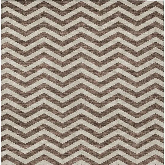Brown And Beige Chevron Washable Indoor Outdoor Area Rug Photo 8