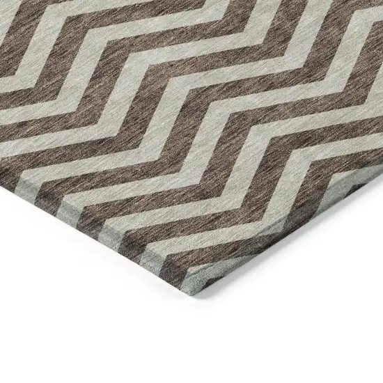 Brown And Beige Chevron Washable Indoor Outdoor Area Rug Photo 5