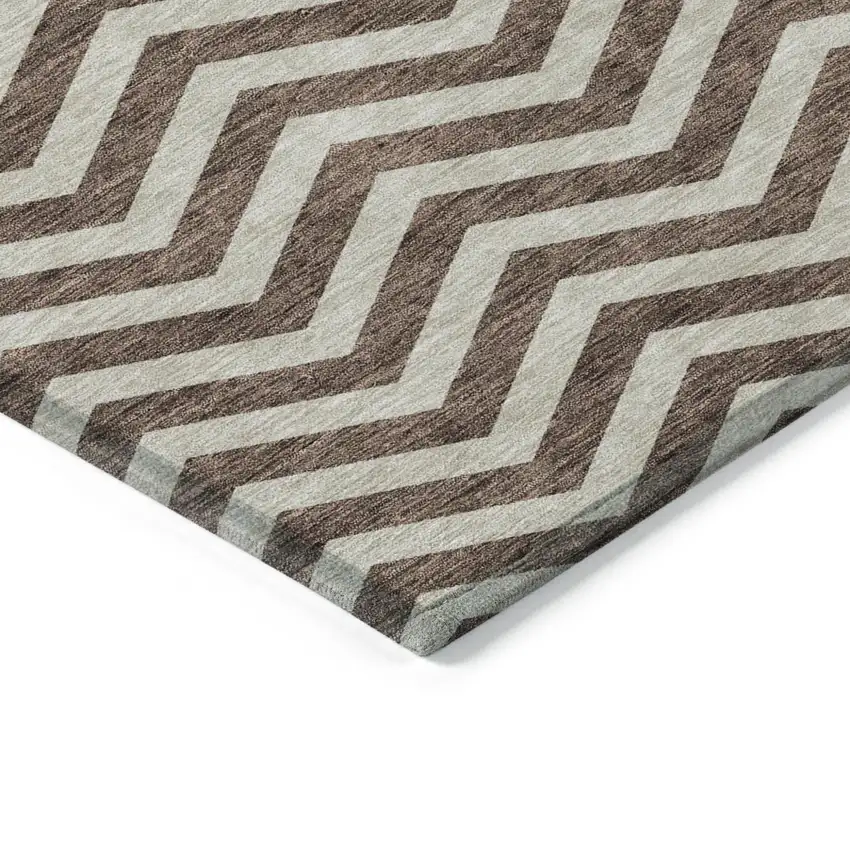 Brown And Beige Chevron Washable Indoor Outdoor Area Rug Photo 5