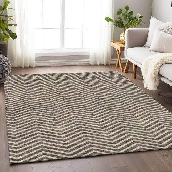 Brown And Beige Chevron Washable Indoor Outdoor Area Rug Photo 9