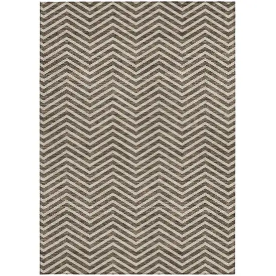 Brown And Beige Chevron Washable Indoor Outdoor Area Rug Photo 7