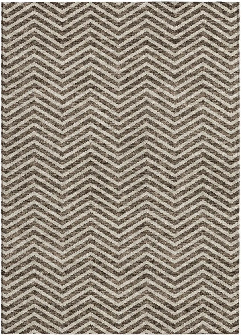 Brown And Beige Chevron Washable Indoor Outdoor Area Rug Photo 7