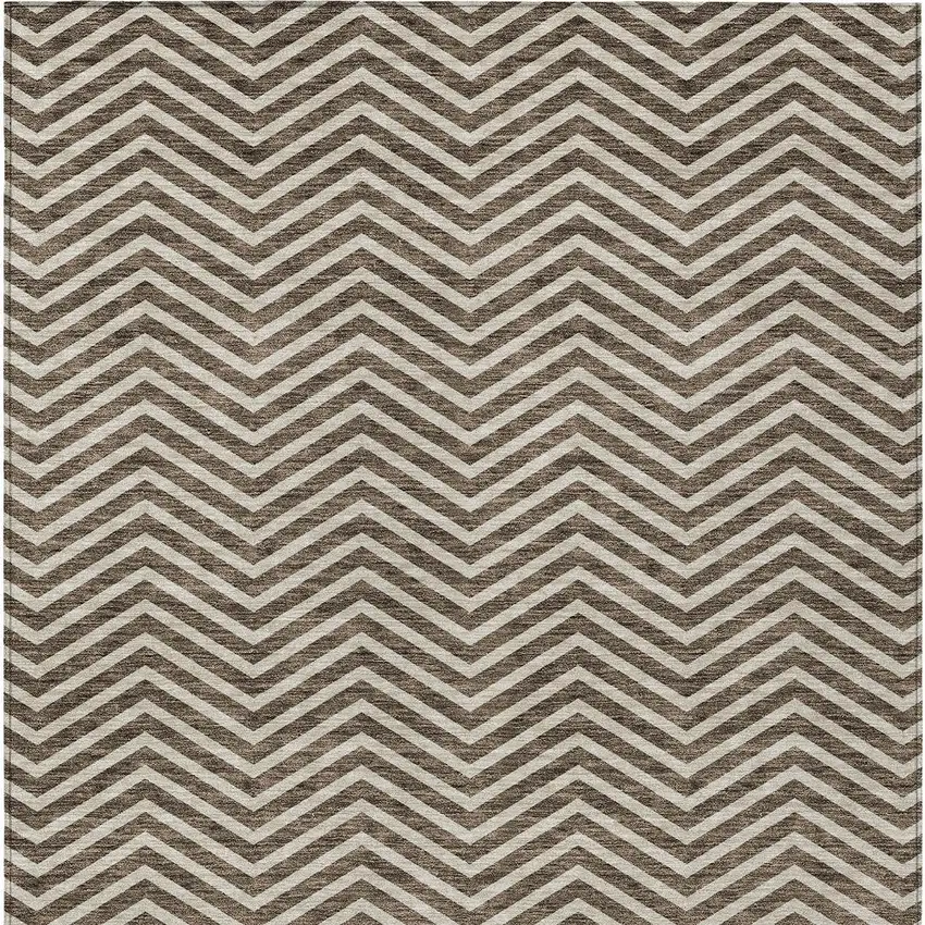 Brown And Beige Chevron Washable Indoor Outdoor Area Rug Photo 6