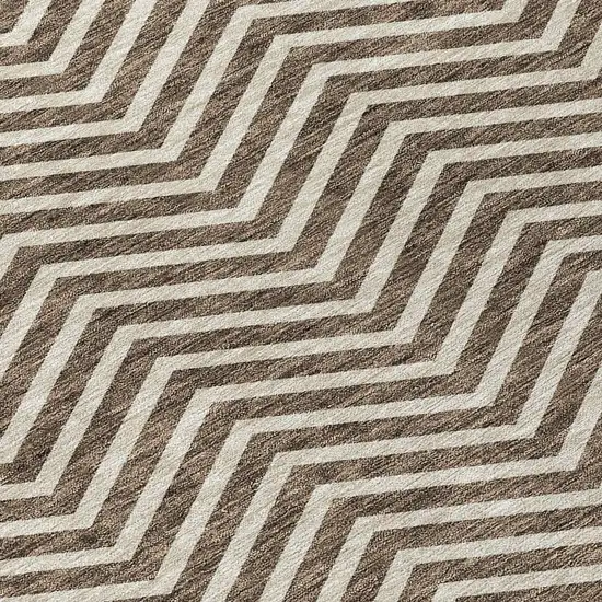 Brown And Beige Chevron Washable Indoor Outdoor Area Rug Photo 5