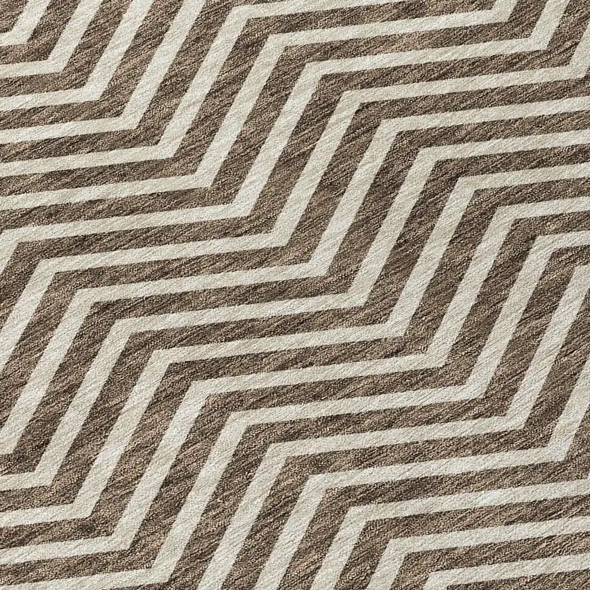 Brown And Beige Chevron Washable Indoor Outdoor Area Rug Photo 5