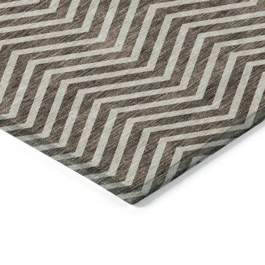 Brown And Beige Chevron Washable Indoor Outdoor Area Rug Photo 4