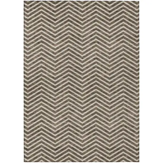 Brown And Beige Chevron Washable Indoor Outdoor Area Rug Photo 2