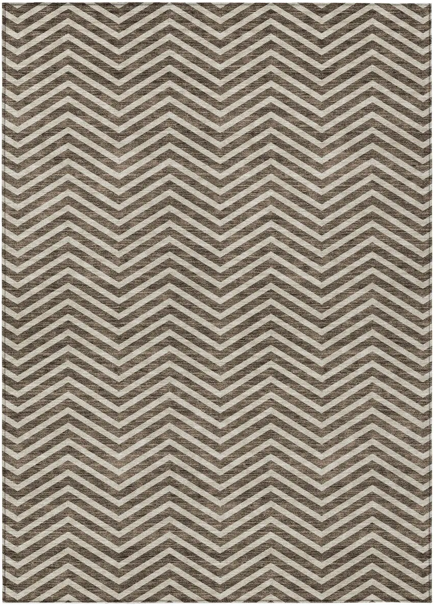 Brown And Beige Chevron Washable Indoor Outdoor Area Rug Photo 2