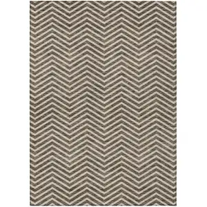 Photo of Brown And Beige Chevron Washable Indoor Outdoor Area Rug
