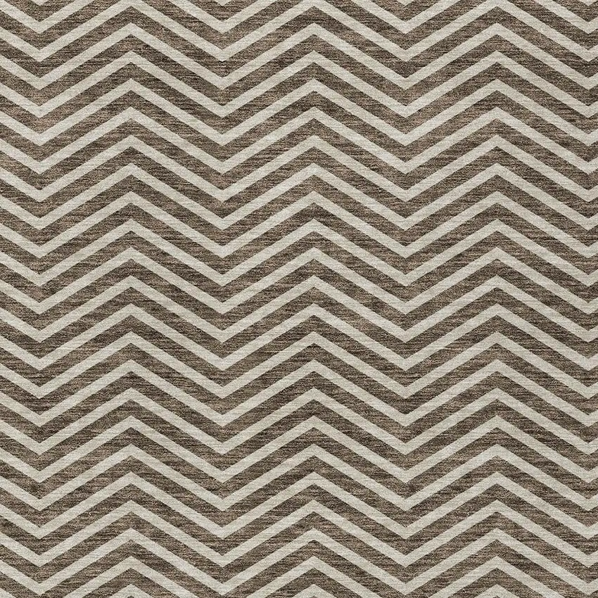 Brown And Beige Chevron Washable Indoor Outdoor Area Rug Photo 5