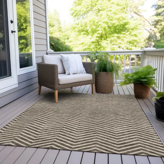 Brown And Beige Chevron Washable Indoor Outdoor Area Rug Photo 8