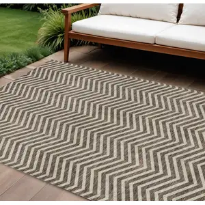 Photo of Brown And Beige Chevron Washable Indoor Outdoor Area Rug