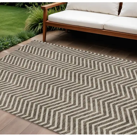 Brown And Beige Chevron Washable Indoor Outdoor Area Rug Photo 1