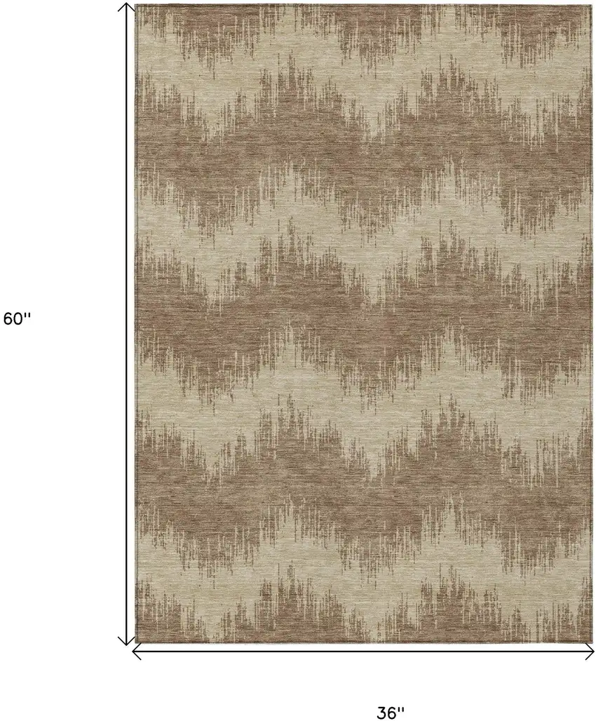 Brown And Beige Chevron Washable Indoor Outdoor Area Rug Photo 3