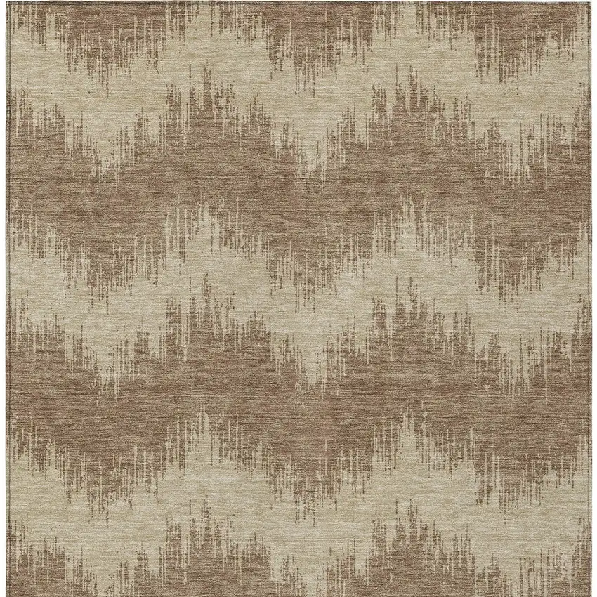Brown And Beige Chevron Washable Indoor Outdoor Area Rug Photo 6
