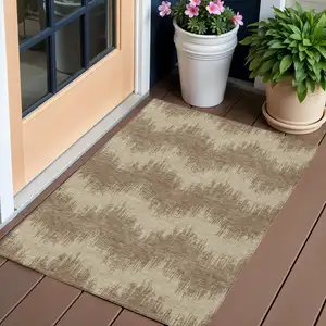 Photo of Brown And Beige Chevron Washable Indoor Outdoor Area Rug