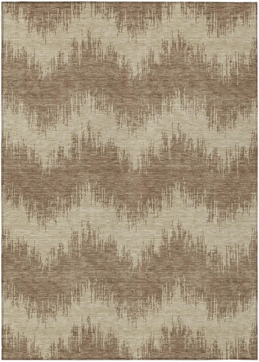 Brown And Beige Chevron Washable Indoor Outdoor Area Rug Photo 2