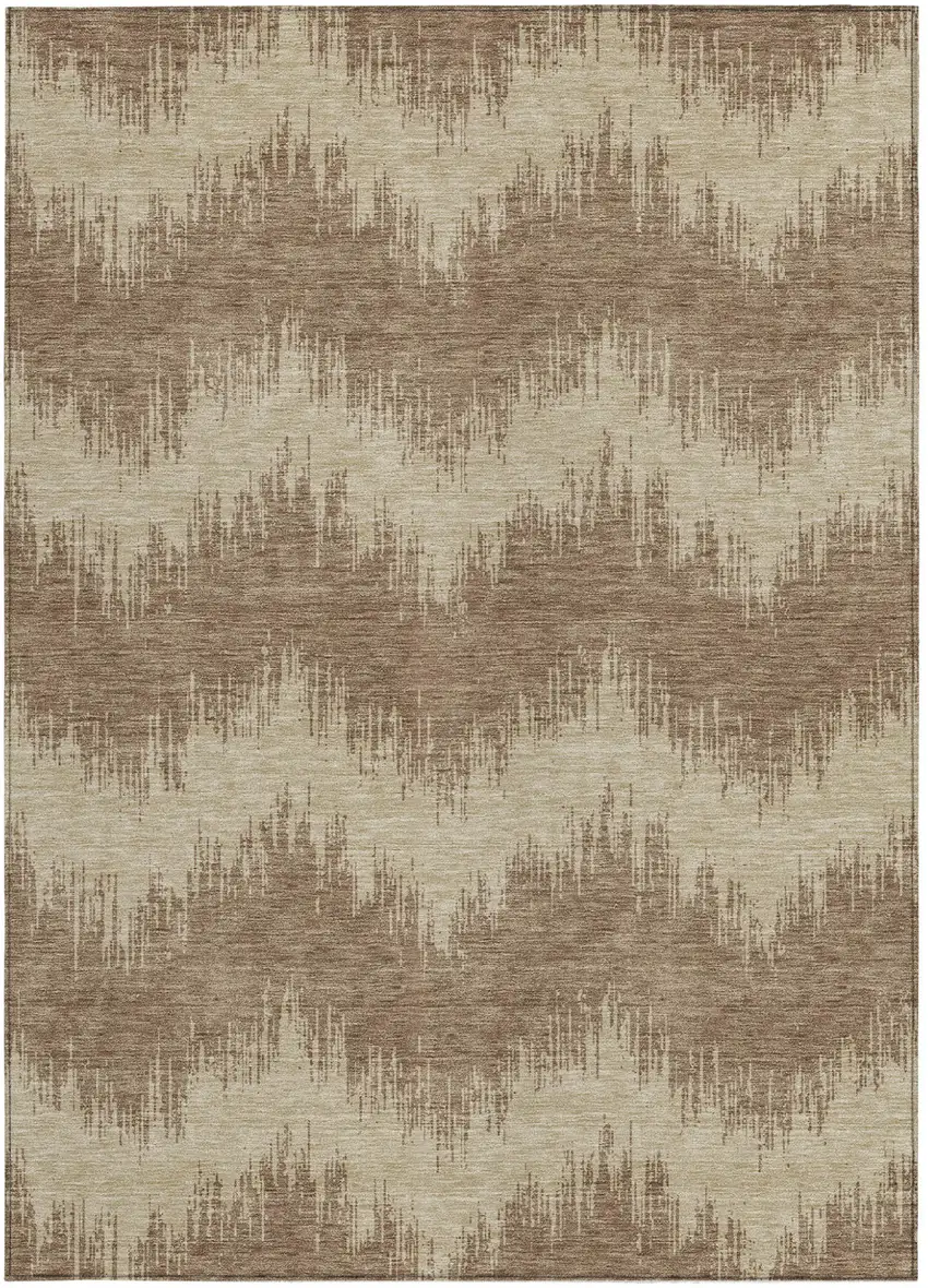 Brown And Beige Chevron Washable Indoor Outdoor Area Rug Photo 7
