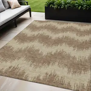 Photo of Brown And Beige Chevron Washable Indoor Outdoor Area Rug