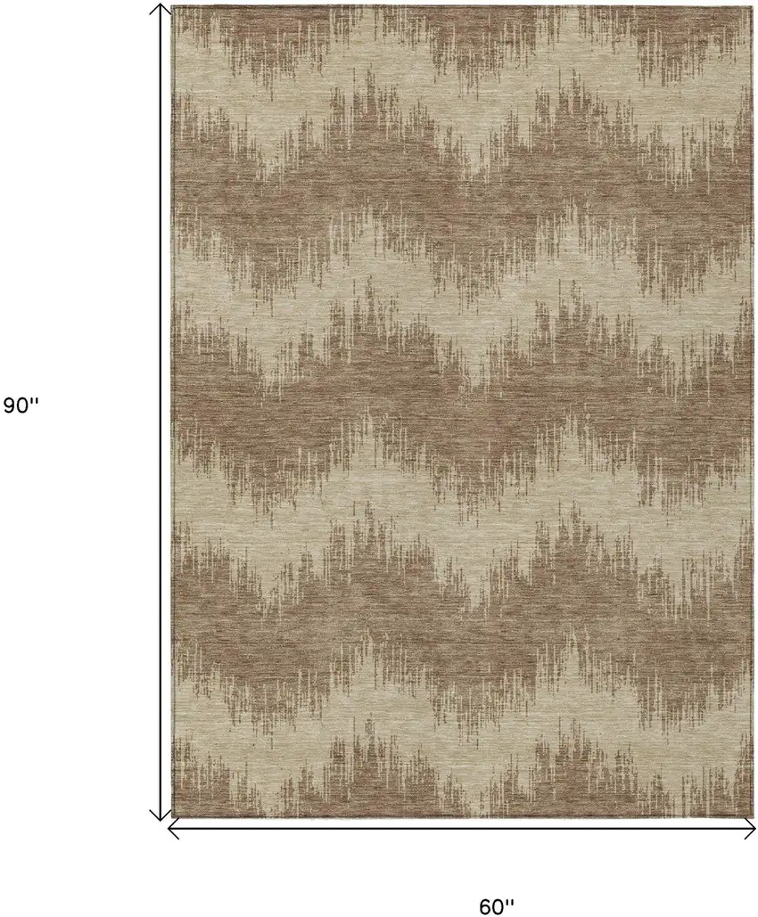Brown And Beige Chevron Washable Indoor Outdoor Area Rug Photo 3