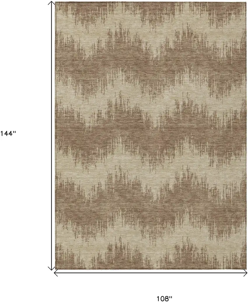 Brown And Beige Chevron Washable Indoor Outdoor Area Rug Photo 3