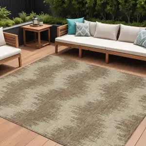 Photo of Brown And Beige Chevron Washable Indoor Outdoor Area Rug
