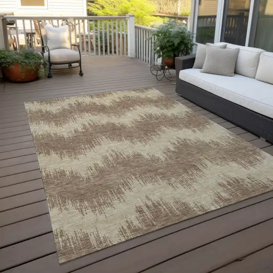 Brown And Beige Chevron Washable Indoor Outdoor Area Rug Photo 7