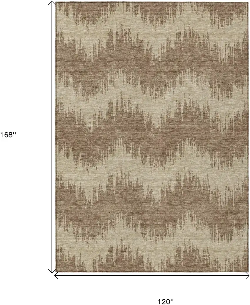 Brown And Beige Chevron Washable Indoor Outdoor Area Rug Photo 3