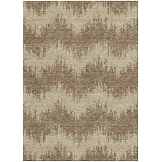 Brown And Beige Chevron Washable Indoor Outdoor Area Rug Photo 6