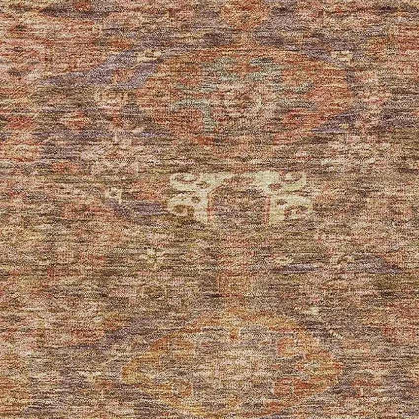 Brown And Beige Damask Washable Area Rug With UV Protection Photo 3