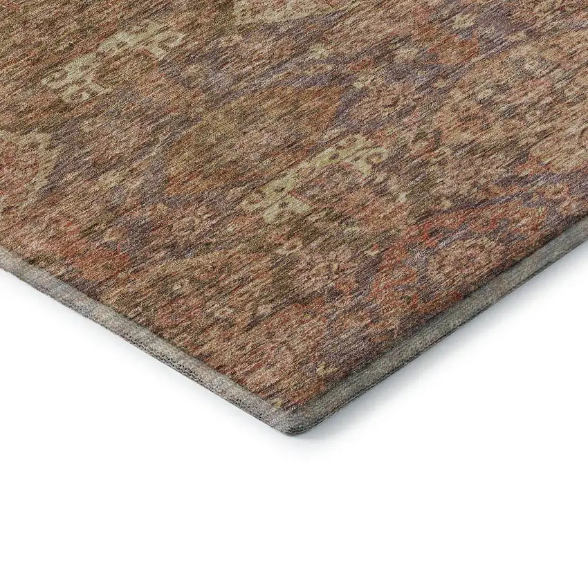 Brown And Beige Damask Washable Area Rug With UV Protection Photo 7