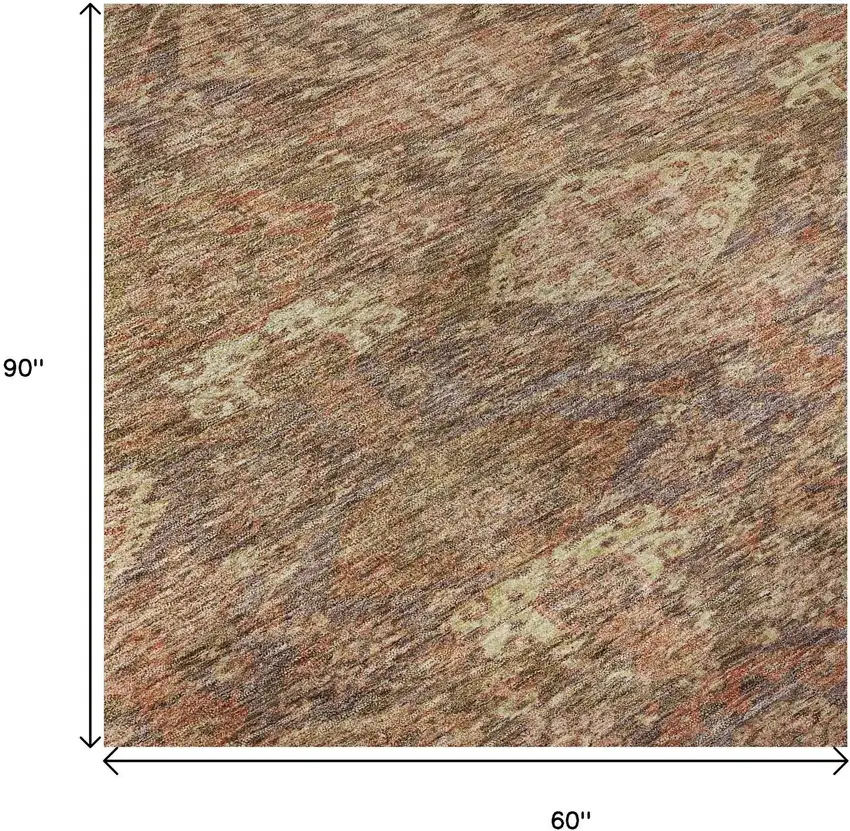 Brown And Beige Damask Washable Area Rug With UV Protection Photo 9