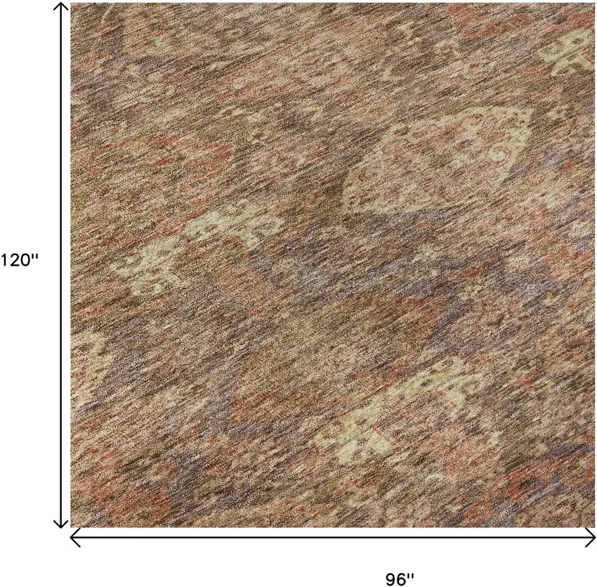 Brown And Beige Damask Washable Area Rug With UV Protection Photo 8