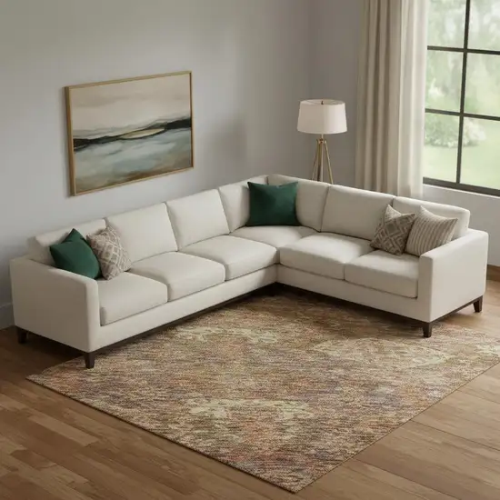 Brown And Beige Damask Washable Area Rug With UV Protection Photo 2