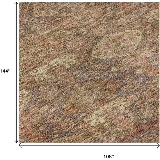 Brown And Beige Damask Washable Area Rug With UV Protection Photo 9
