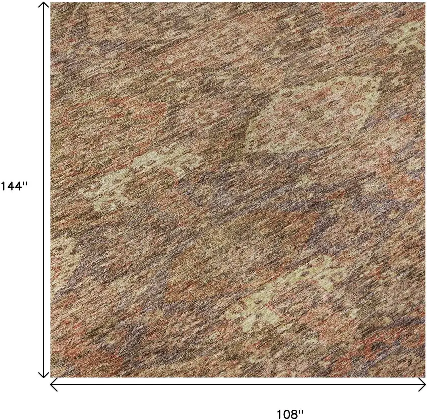 Brown And Beige Damask Washable Area Rug With UV Protection Photo 9