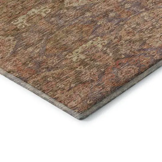 Brown And Beige Damask Washable Area Rug With UV Protection Photo 6