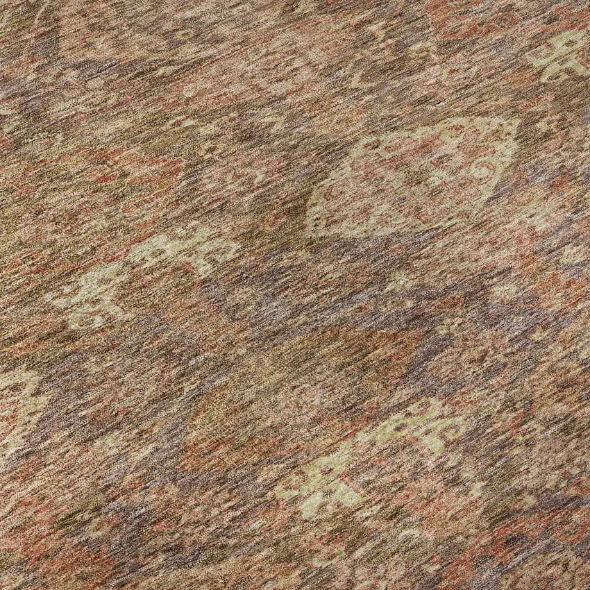 Brown And Beige Damask Washable Area Rug With UV Protection Photo 1