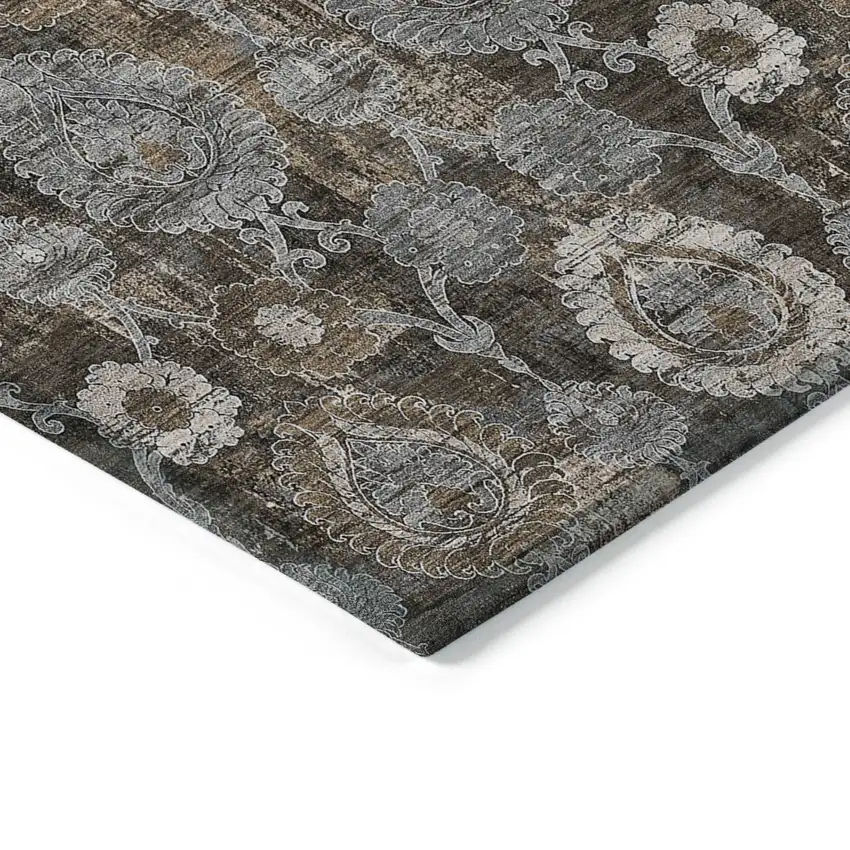 Brown And Beige Damask Washable Indoor Outdoor Area Rug Photo 5