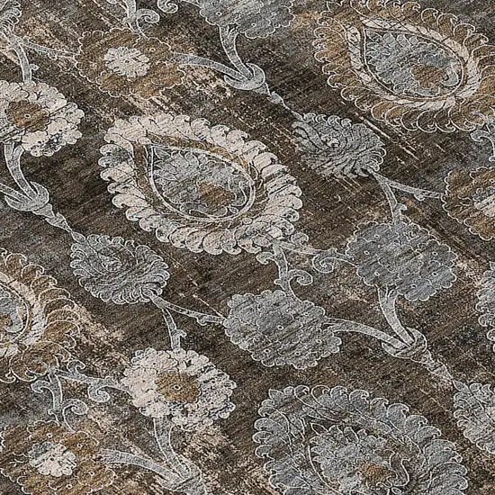 Brown And Beige Damask Washable Indoor Outdoor Area Rug Photo 6