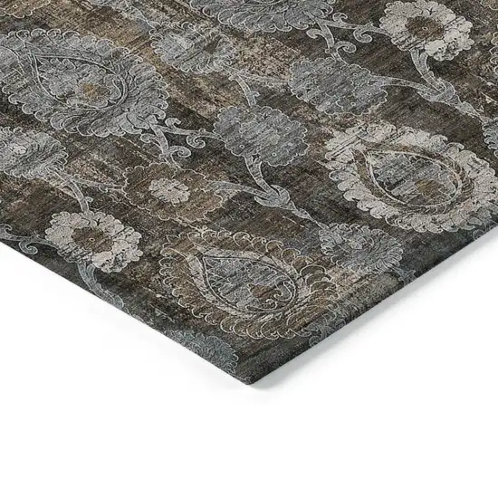 Brown And Beige Damask Washable Indoor Outdoor Area Rug Photo 5