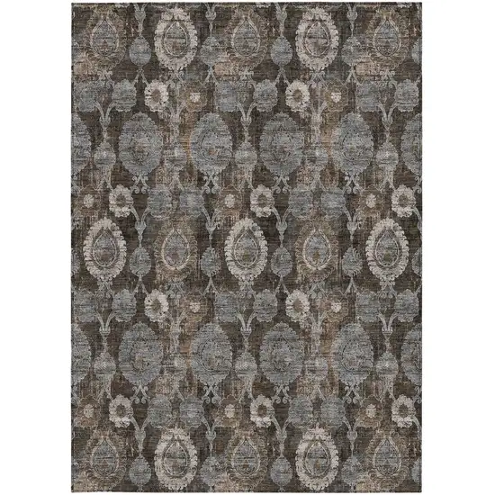 Brown And Beige Damask Washable Indoor Outdoor Area Rug Photo 7