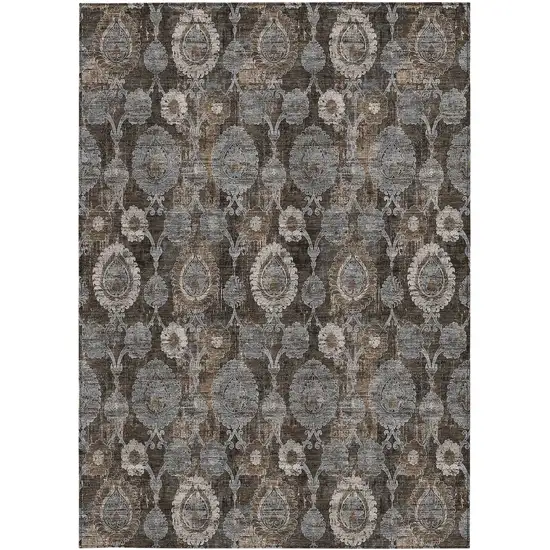 Brown And Beige Damask Washable Indoor Outdoor Area Rug Photo 7
