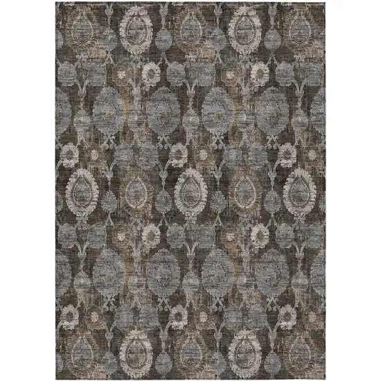 Brown And Beige Damask Washable Indoor Outdoor Area Rug Photo 2