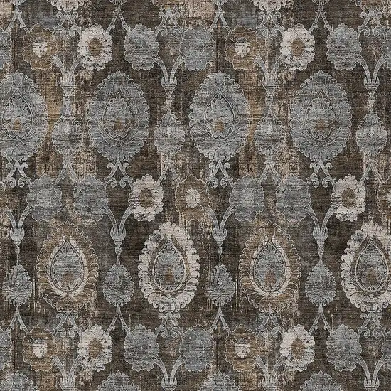 Brown And Beige Damask Washable Indoor Outdoor Area Rug Photo 7